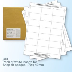 CDL SF- Pack of white inserts for reusable Snap-fit badges