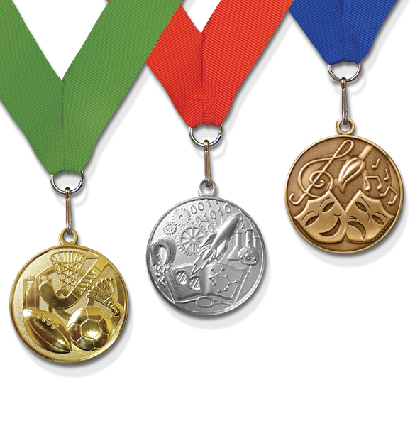 SMEDAL40 - 3 Achievement Medallions, 3 finishes, 5 ribbon colours