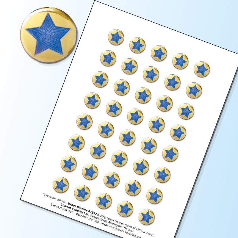 STS12 - Pack of 120, S12 style Star Stickers, 4 colours