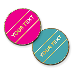 MP15- Metal printed badge - 1 line of your text, Gold lettering