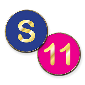 MP15IN - Metal printed badge Initials & numbers, gold text