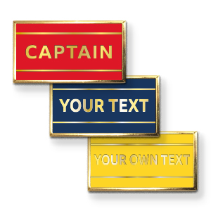 MP18 - Metal printed badge - 1 line of your text, gold lettering