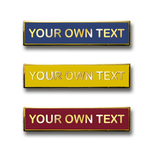 MP4 - Metal printed badge 1 line of text, Gold lettering