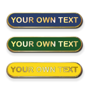 MP9 - Metal printed badge - 1 line of text, gold lettering
